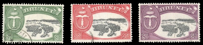 Brunei #94-96 Cat$16.20, 1952 $1-$5, used