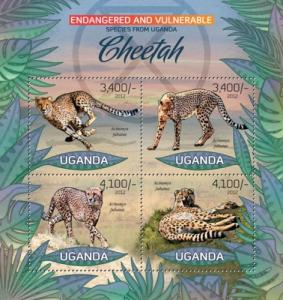 UGANDA 2012 SHEET CHEETAHS FELINES GUEPARDS WILD CATS WILDLIFE ugn12402a