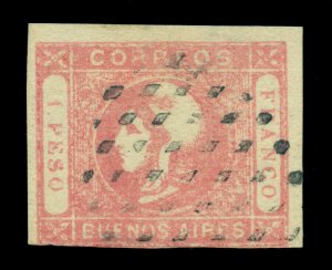 ARGENTINA 1862 Buenos Aires - Liberty Head 1p rose  Scott # 12b used