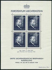 Liechtenstein 151 sheet,lightly hinged/MNH.Michel 170 Bl.3. Josef G.Rheinberger.