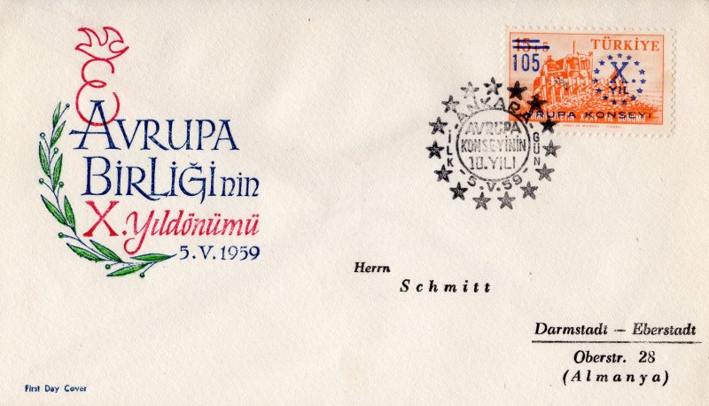 Turkey 1959 Sc#1440 COUNCIL OF EUROPA (1) FDC Postmark ANKARA