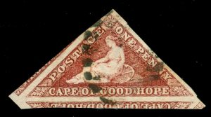 MOMEN: CAPE OF GOOD HOPE SG #18c 1863-4 BROWNISH-RED USED LOT #60109