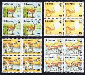 Botswana WWF Red Lechwe 4v Blocks of 4 SG#648/51 SC#432-35 MI#431-34