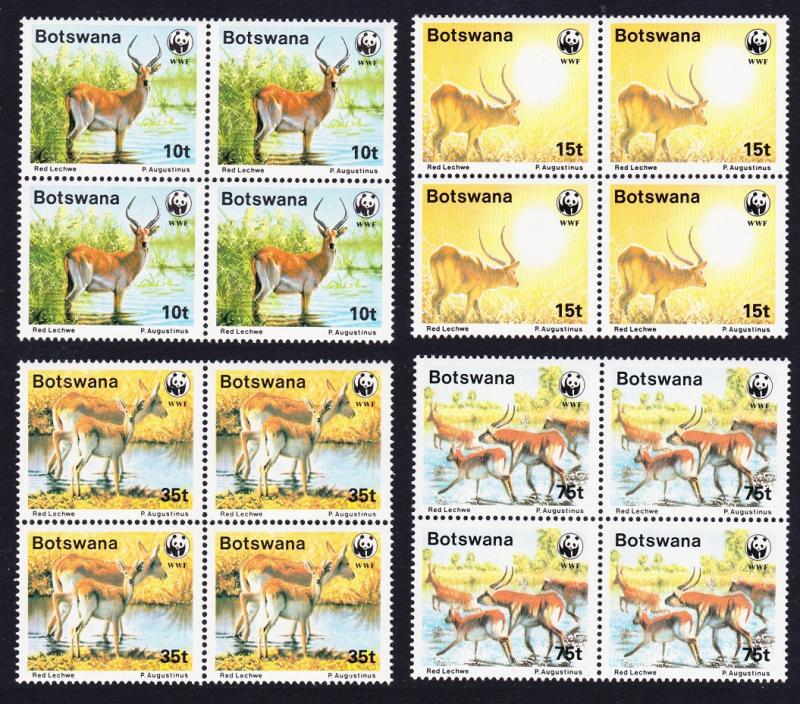 Botswana WWF Red Lechwe 4v Blocks of 4 SG#648/51 SC#432-35 MI#431-34