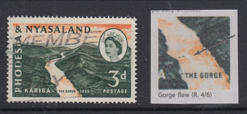 Rhodesia & Nyasaland, SG 32b, used Gorge Flaw variety