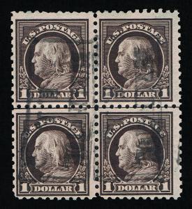 GENUINE SCOTT #478 USED 1916 VIOLET BLACK BLOCK-4 PERF-10 UNWMK FLAT PLATE #7224