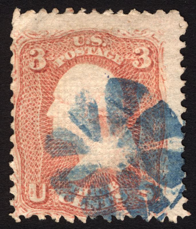 Classic US #85 3c 1868 Rose D Grill F Used Segmented Cxl Rare Stamp CV $1,100+