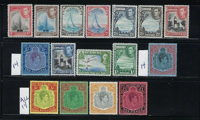 BERMUDA SCOTT #118-128/109-109A (SG #116-121) GEORGE VI- MINT NEVER/LIGHT HINGED