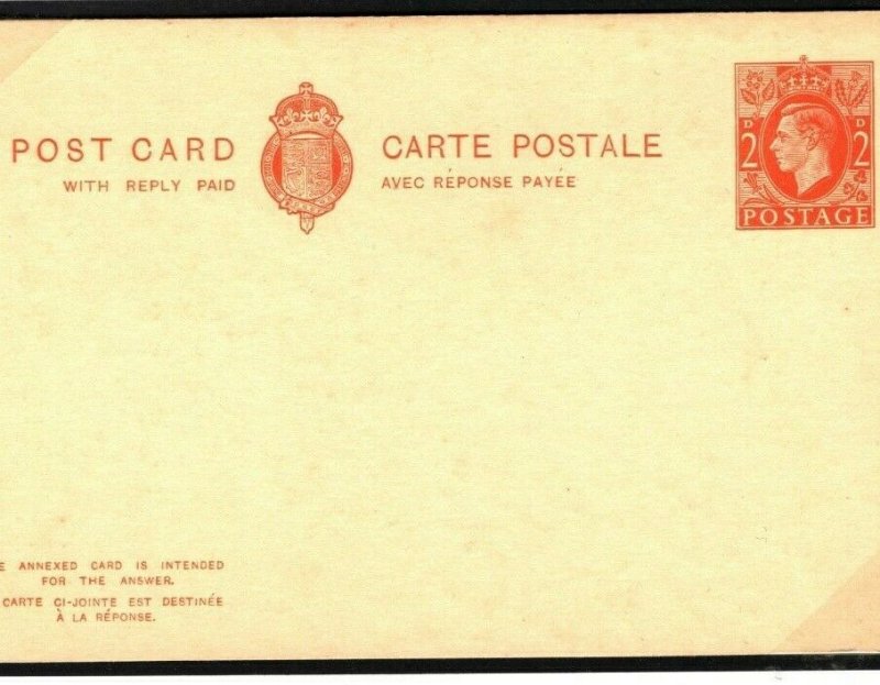GB Cover KGVI Stationery Unused Intact 2d Reply Card Superb CP101a c1940 E179a