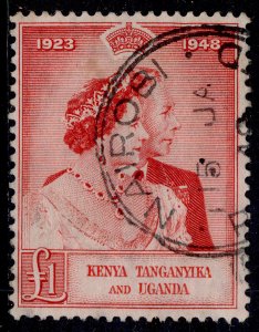 KENYA UGANDA TANGANYIKA GVI SG158, £1 scarlet, USED. Cat £70. CDS