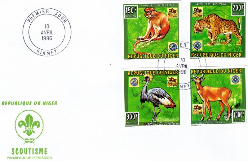 Niger 1996 Sc# 887/890 Scouts/Fauna/Rotary/Fauna Set(4) IMPERFORATED FDC