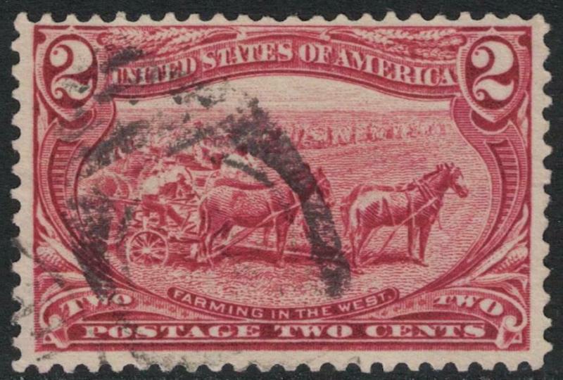 Scott 286- Used- Trans Mississippi Expo, 2c Farming in the West, 1898 Old Stamp