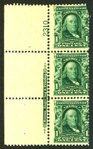 U.S. #300 MINT PL# STRIP OF 3 OG NH PERF SEPS