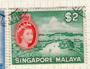 SINGAPORE; 1950s early pictorial QEII issue fine used $2. value