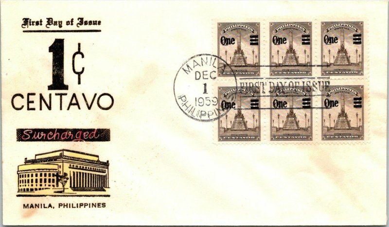 1959 Philippines FDC - 1c Centavo Surcharged - Manila - F14807