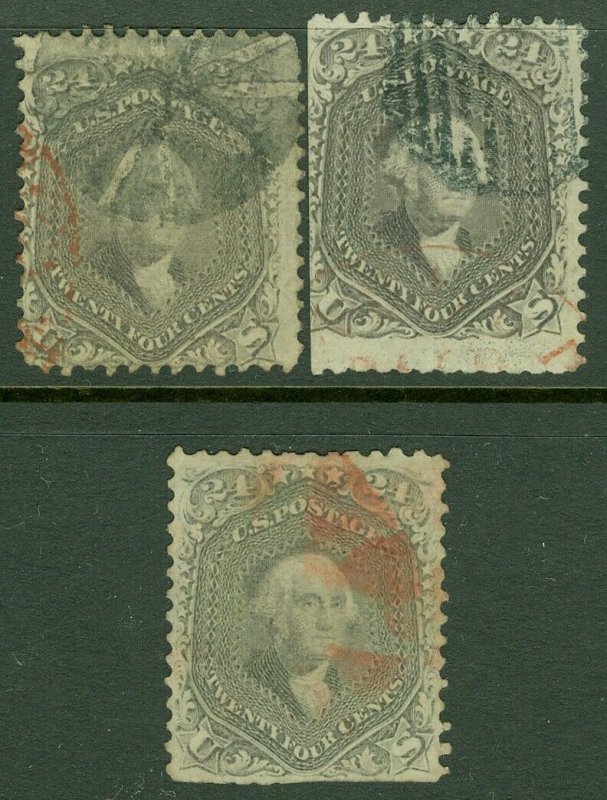 EDW1949SELL : USA 1863 Scott #78. 3 copies Used with Red cancels. Catalog $1,125