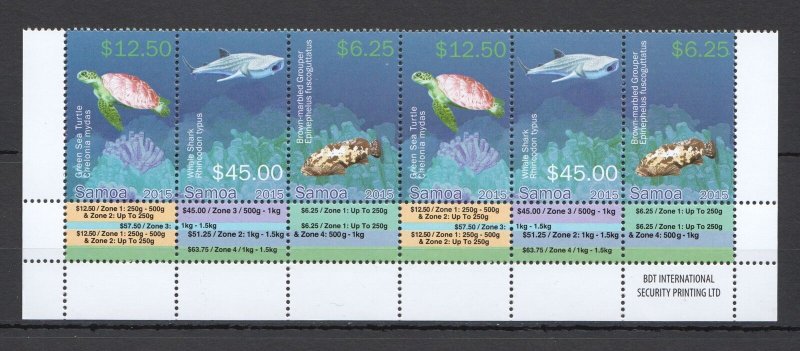 A0946 2015 Samoa Fish & Marine Life Sharks Turtles !!! Michel 100 Euro 2Set Mnh