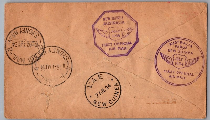 1934 New Zealand Dunedin Air mail First Flight FFC Cover To New Guinea Lae