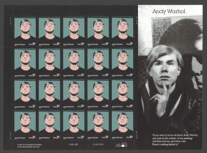 2002 US Scott #3652  37c Andy Warhol Sheet of 20 MNH