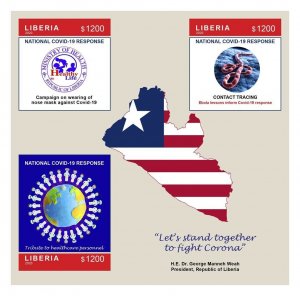 2020 LIBERIA - IMPERF SOUVENIR SHEET 3v - STRUGGLE PANDEMIC - ISSUE JOINT - MNH-