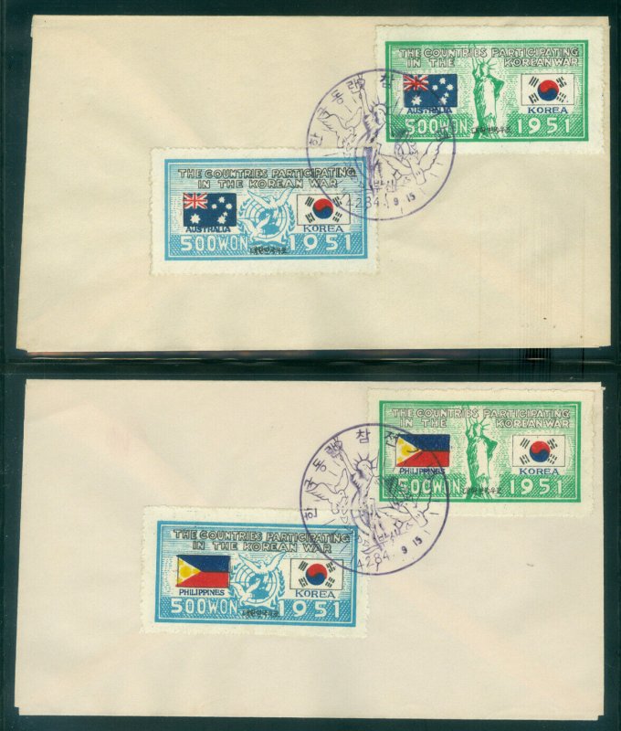 KOREA 1951 Korean War FLAGS set on 21 FDC covers w/42 stamps(Sc# 132-173)VF Rare