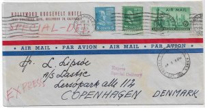 Los Angeles to Copenhagen, Denmark 1955 Airmail Special Delivery (52454)