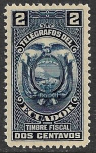 ECUADOR TELEGRAPH STAMPS 1922 2c Deep Blue Hiscocks No.63 VF Mint NH