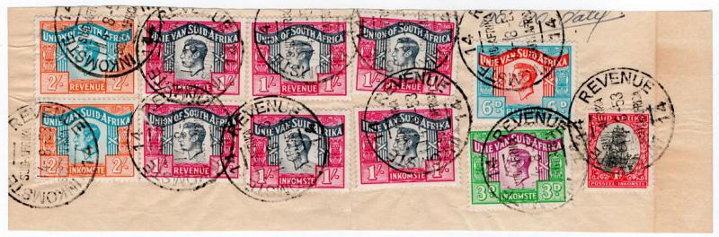 (I.B) South Africa Revenue : Duty Stamp 10/10d (inc Language Error)