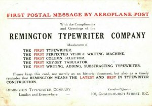 GB 1911 First UK Air Mail Postcard REMINGTON TYPEWRITER ADVERT {samwells}Y24a