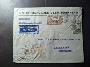 1931 Registered Dutch East Indies Airmail Cover Soerabaja to Herisau Switzerland