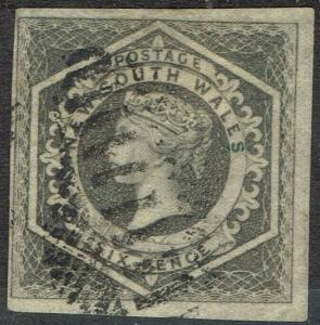 NEW SOUTH WALES 1854 QV DIADEM 6D IMPERF USED 