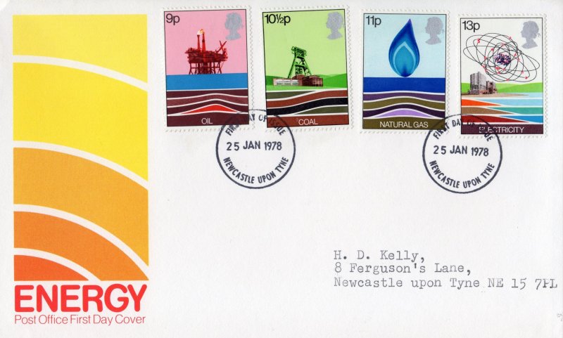 Great Britain 1978 Sc#827/830 ENERGY-OIL-COAL-GAS-ELECTRICITY Set (4) FDC