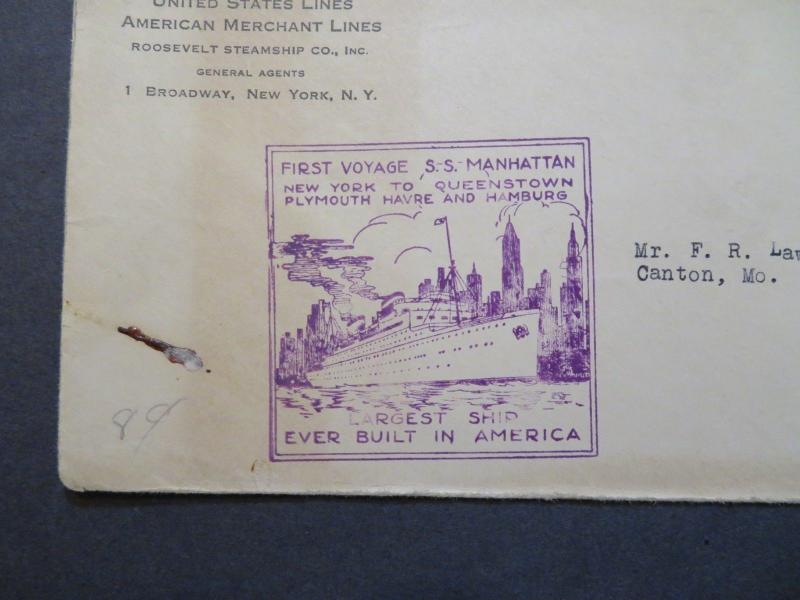 US 1932 SS Manhattan Maiden Voyage Cover w/ Letter Inside / Side Tears - Z7928