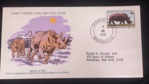 EL)1978 CONGO, WORLD WILDLIFE FUND, WWF, FAUNA, RHINOCEROS, CIRCULATED TO NEW YO