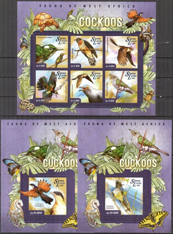 Sierra Leone 2015 Birds Cuckoos Sheet + 2 S/S MNH