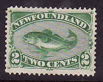 Newfoundland #216 - Scott cat. #47 - 2c green Codfish - unused hinged -