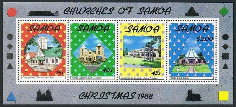 Samoa 750a,MNH.Michel Bl.45. Christmas 1988.Churches of Samoa.