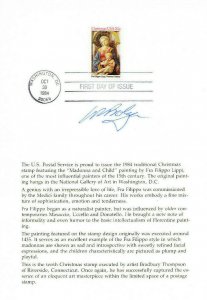 signed PMG Bolger USPS First Day Ceremony Program #2107 Christmas Art Madonna
