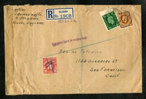 Great Britain 1938 registered Cover from Slough To San Francisco Postage Due