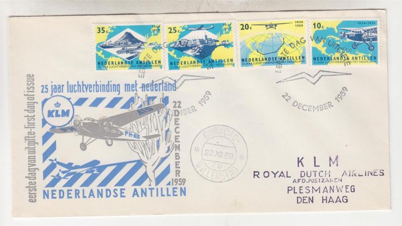 NETHERLANDS ANTILLES, CURACAO, 1959 KLM 25th. Anniv set of 4 on fdc.