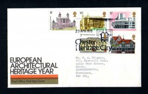 1975 ARCHITECTURE FIRST DAY COVER + 'CHESTER HERITAGE CITY' CANCEL