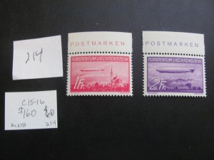 LIECHTENSTEIN 1936 MNH  SC C15-16 SET XF $160 (214)