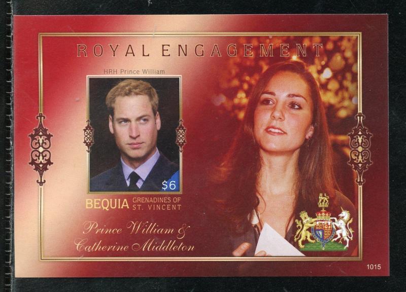 BEQUIA  ENGAGEMENT OF PRINCE WILLIAM & KATE MIDDLETON  IMPERF S/SHEET II  NH