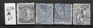 NEW ZEALAND SCOTT #67A-69 1891-95 SET OF THREE- 1/2P (MINT) OTHERS USED