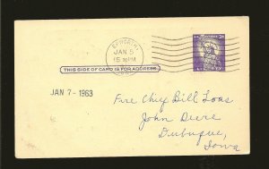 USA SC#UX46 on PM 1963 Epworth Iowa Postcard Used