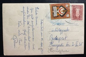 1934 Istanbul Turkey RPPC Postcard Cover To Budapest Hungary Tax Stamp