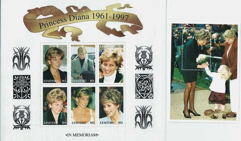 Lesotho 1998 Princess Diana - 6 Stamp Sheet + Stamp S/S 12E-015