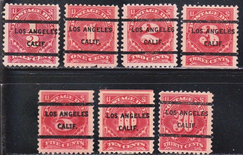 Precancels - Los Angeles, CA PSS 237 - 7 Different Denom Postage Dues