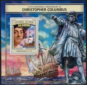 SIERRA LEONE 2016 510th MEMORIAL ANNIVERSARY OF CHRISTOPHER COLUMBUS  S/S MINT