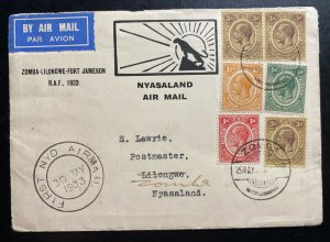 1933 Zomba Nyasaland First Flight Airmail Cover FFC To Lilongwe Royal Air Force